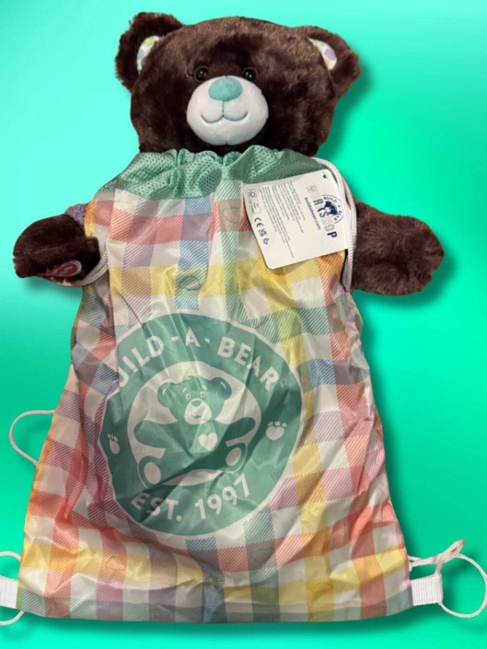 Build A Bear Girl Scout Thin Mint Bear 2024 Plush Cinch Backpack EUC/NWT